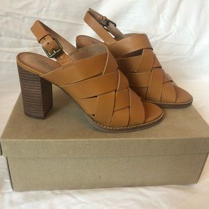 Madewell Woven High Heel Sandals Sz 7 Strappy Leather L5985 Desert Camel